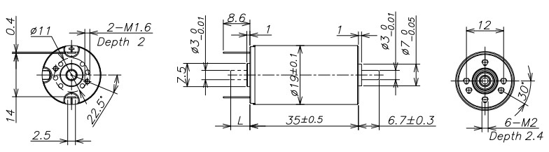 Carbon Brushed DC Motor 35mm Length 48V Nominal Voltage 12700 Rpm