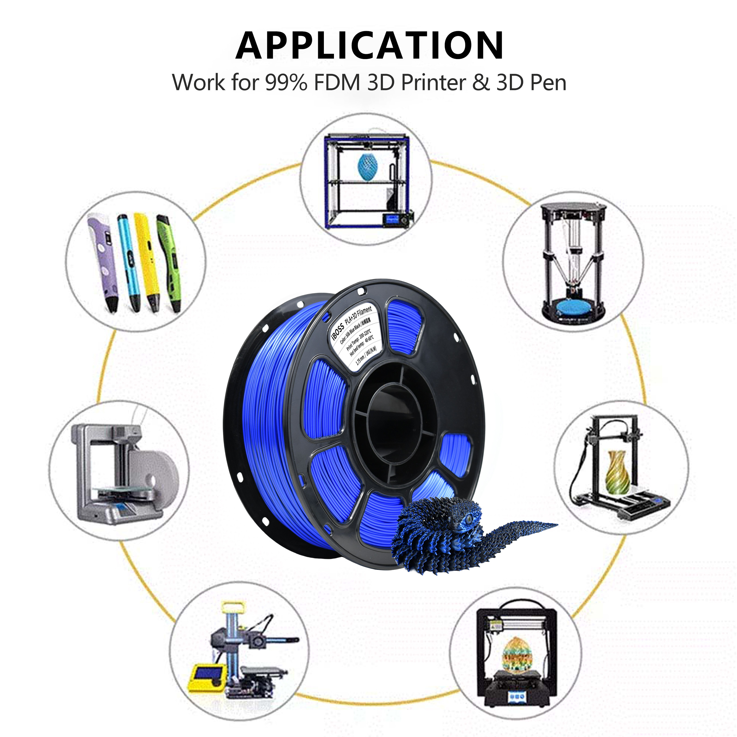 3D Printer Filament Silk Dual Color Blue Black PLA+ 1.75mm Toughness Enhanced Filament