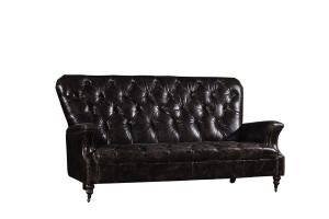Quality Durable Linen Black Leather 3 Seater Sofa , Three Seater Leather Couch Wooden Legs wholesale