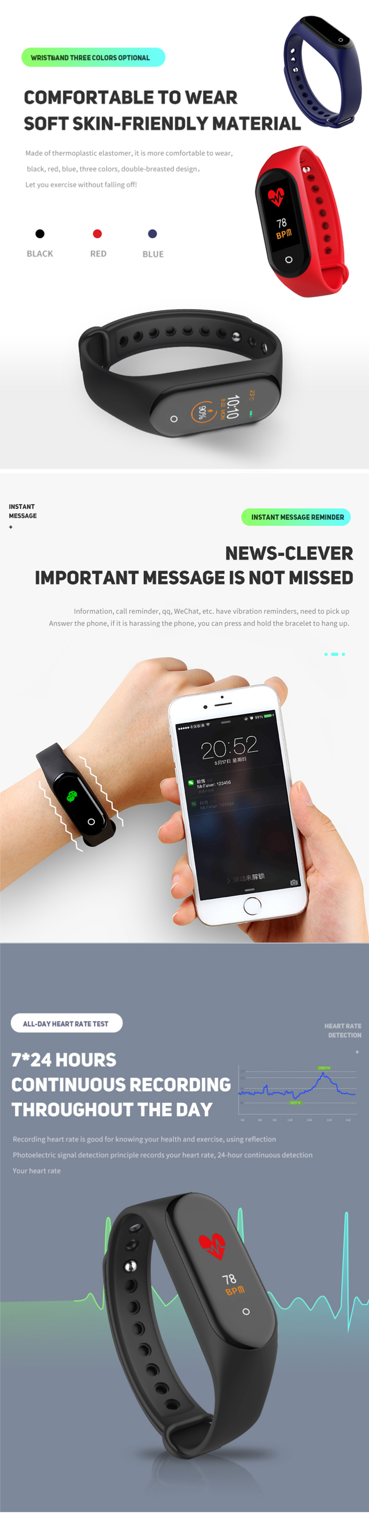 2021 Bluetooth WristbandBand Bracelet Smart Digital Watch For Xiao Mi M4