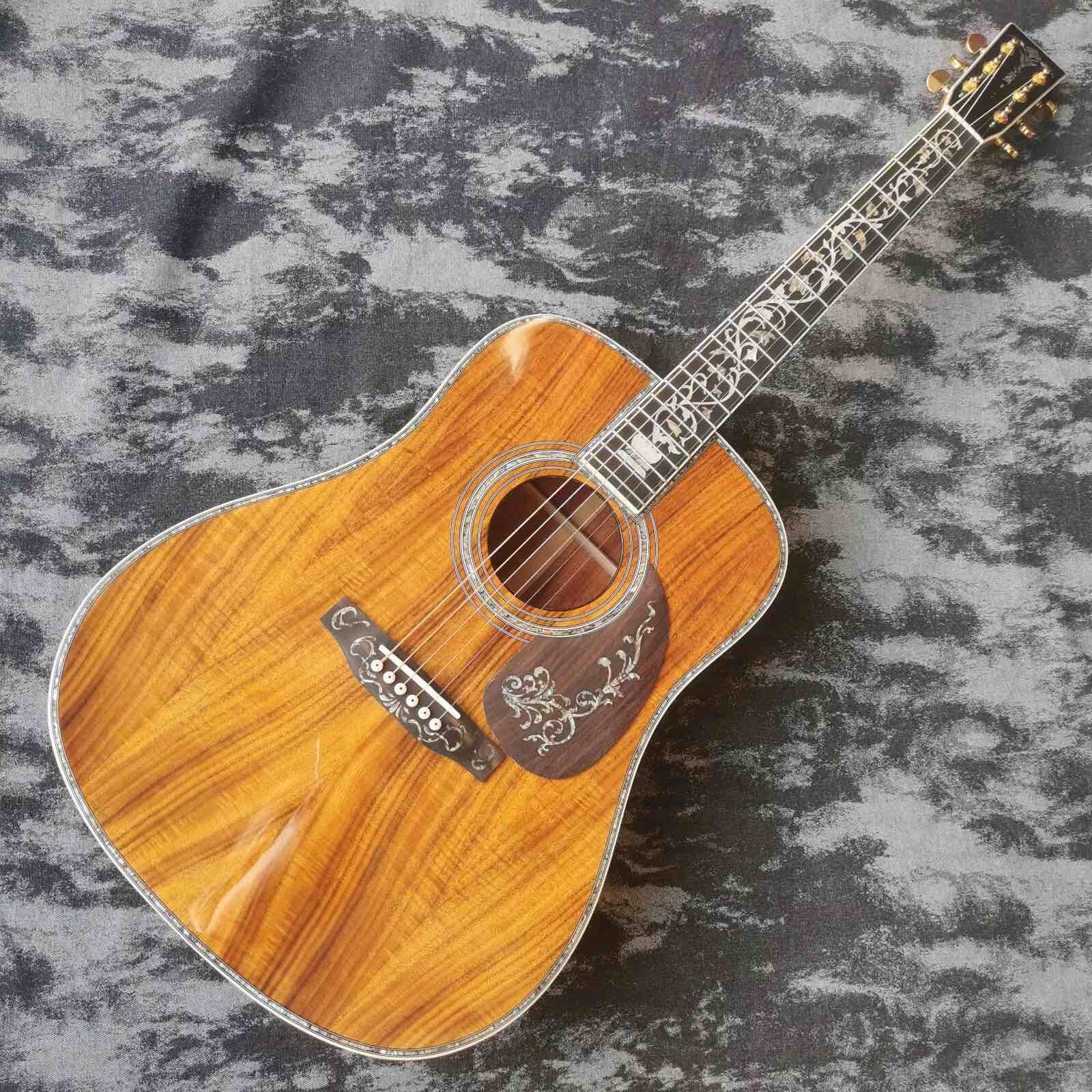 Custom 41-inch all-KOA wood ebony fingerboard, dreadnought, D45 Martin style, abalone inlaid acoustic guitar