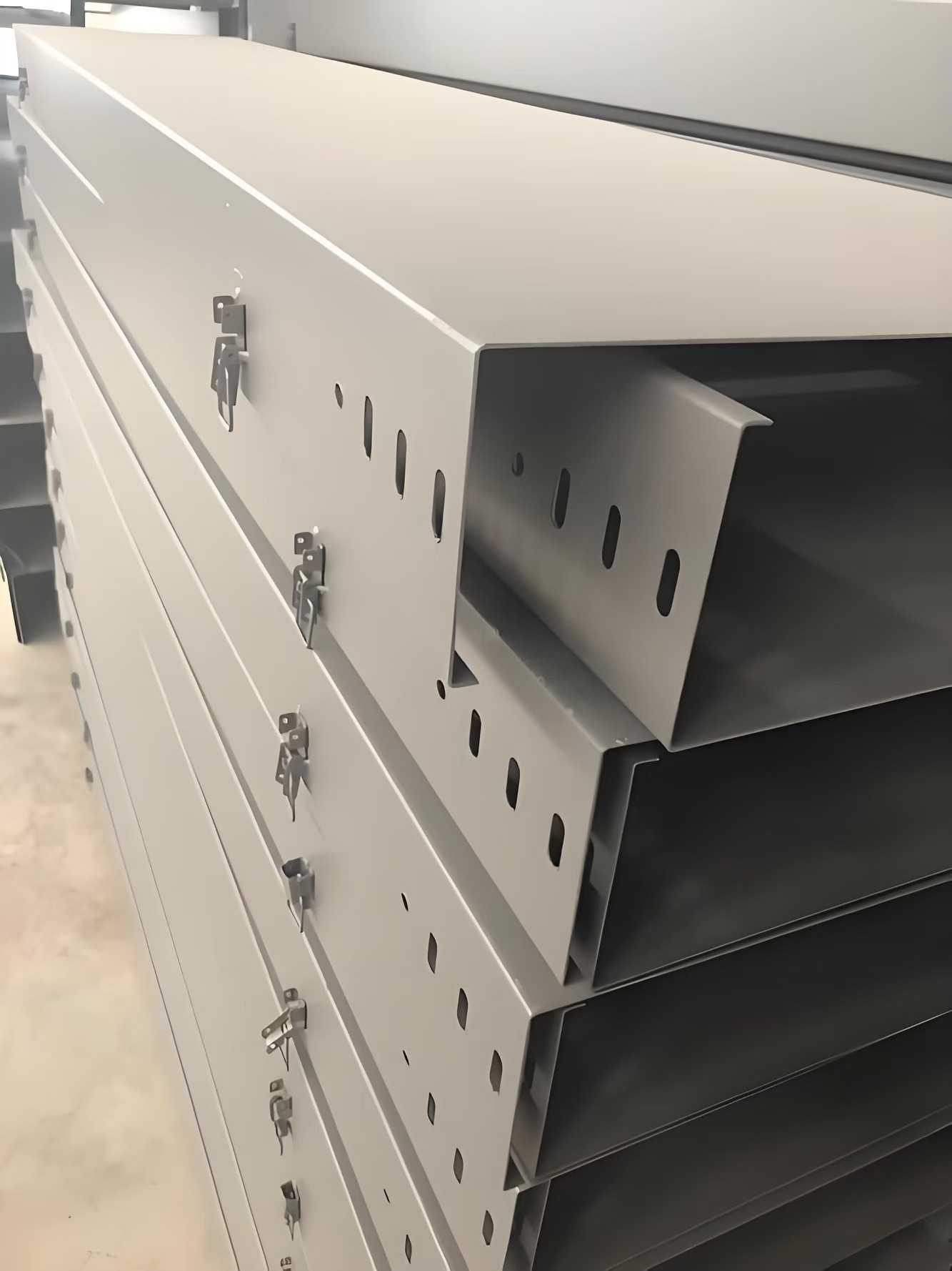 Medium Duty Load Capacity Solid Bottom Cable Tray 50mm With 4 Slots