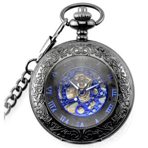 Quality Pocket watch with automatic movement , Retro Vintage Smooth Black Quartz Pocket Watch With Chain wholesale