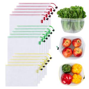 Quality Transparent See Through Polyester Mesh Bags 15 Pack 3 Sizes Net Storage Fruit wholesale