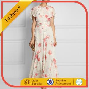 Quality Women Floral print chiffon georgette gown evening dress wholesale