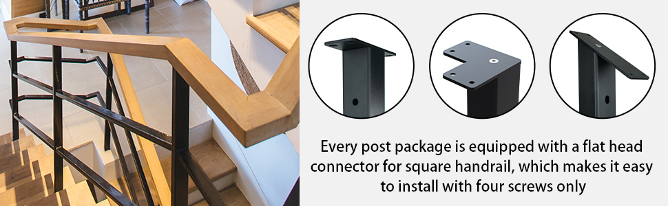 Powder Coated Iron Flat Top Connector Cable Railing Post for Wood Concrete Stair Deck