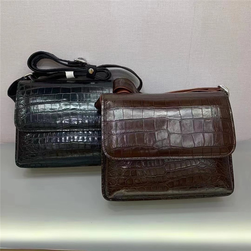 Authentic Alligator Leather Male Flap Purse Cross Shoulder Bag Genuine Crocodile Belly Skin Businessmen Messenger Bag