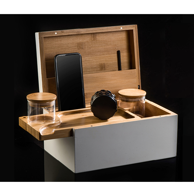 Bamboo Storage Box Set with Herbal Grinder Stash Jar Rolling Tray and Pocking Tools Stick