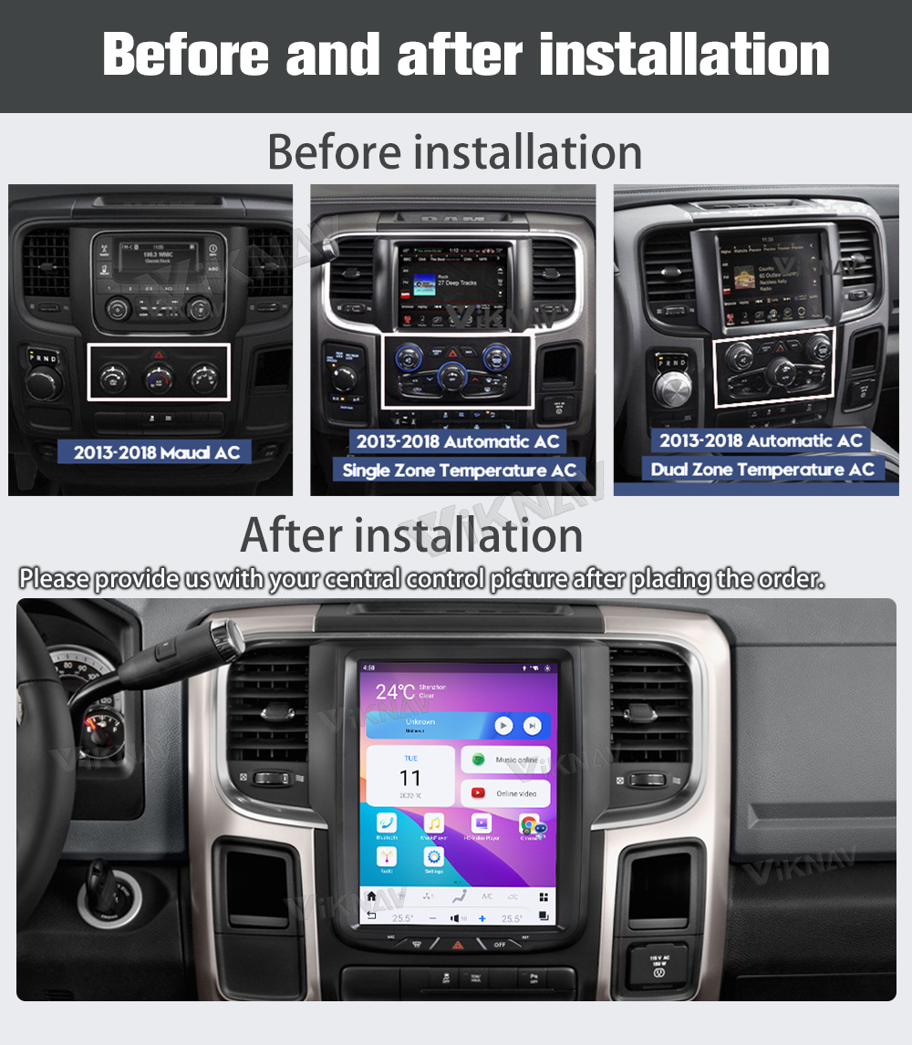 10.5 inch Touch Screen Android 13 Stereo DVD Player For 2013-2019 Dodge Ram Manual AC 8 Core Navigation Car Stereo