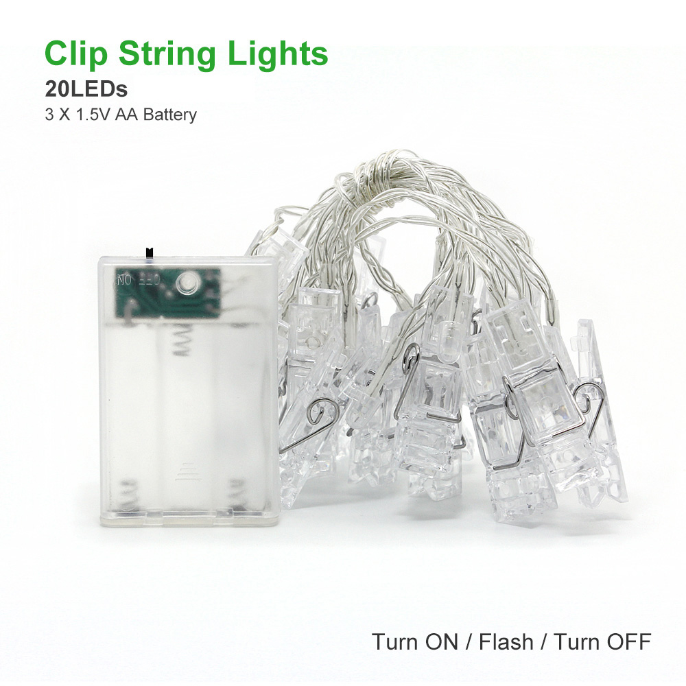 Pegs String Lights LED Clip Cards Photos Holder Bright Fairy Lights Christmas Wedding Birthday Party Valentine's day Dec
