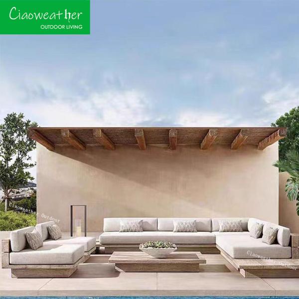 Villa Patio Furniture Outdoor Sofa Garden Sets with Teak Frame and Waterproof