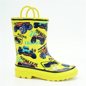 Quality Anti Abrasion Kids Waterproof Rain Boots , Truck Printed Slip On Rain Booties wholesale