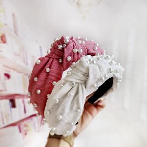 Quality Wholesale Korea Fashion Womens Hair Accessories Head Band solid color Women Fabric Knot Pearl Plastic Headband For Girls wholesale