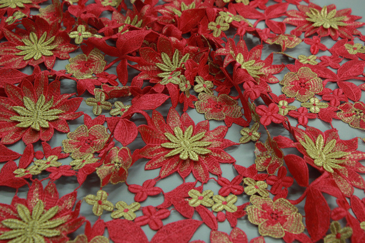 60cm Emulation Real Silks Chemical Lace Red/Green Color Water Soluble Embroidery Fashion fabric