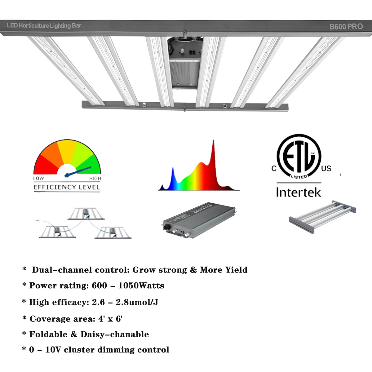 Vegetative 800w UV Grow Light Bar IR 750nm 1050w Dimmable For Plants