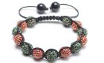Shamballa Bracelet, Red & Green Crystal Pave Alloy Beads