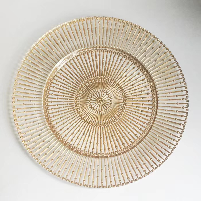Clear Glass Beaded Charger Plates Wedding Event Gold Silver 32cm/27cm/21cm