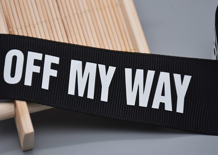 Clothing Custom 20mm Black Polyester Webbing White Logo Screen Printed Labels