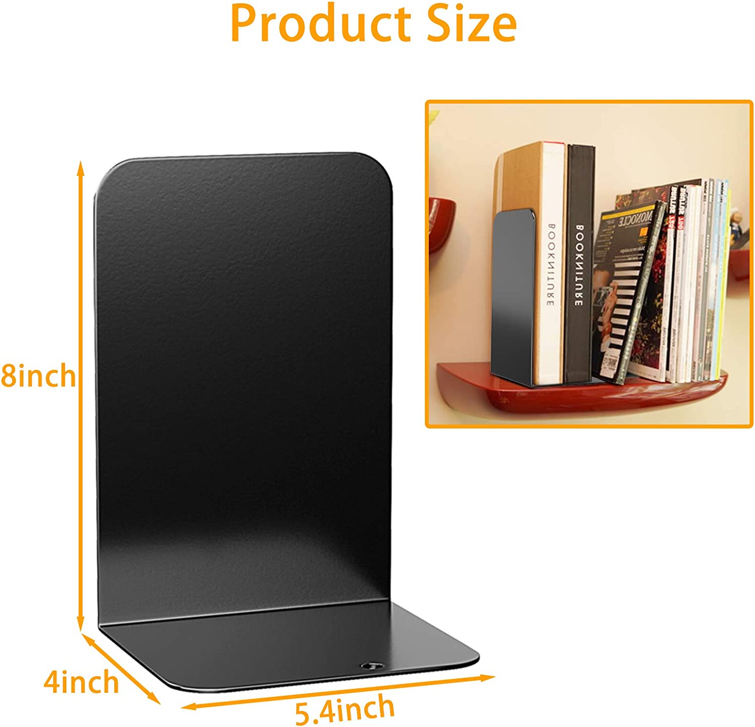 ISO9001 Rohs CE Black Metal Bookends for Heavy Books Floating Shelves Book Shelf Holder