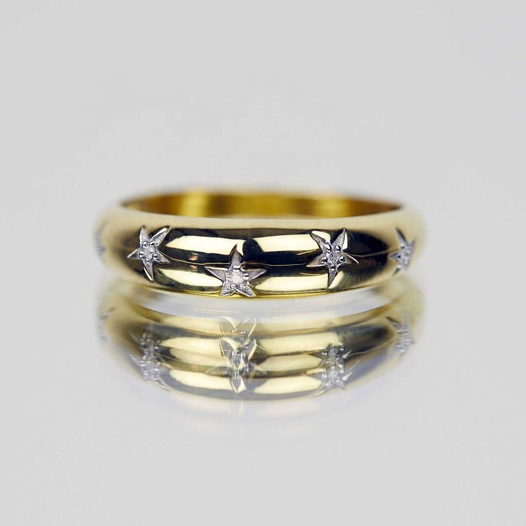 Dainty Domed Rings 14k 18k Gold Chunky Star Set Diamond Band Ring for Stylish Outfits