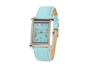 Quality Rectangle Blue Leather Quartz Watch Stainless Steel Case MOP Dial wholesale