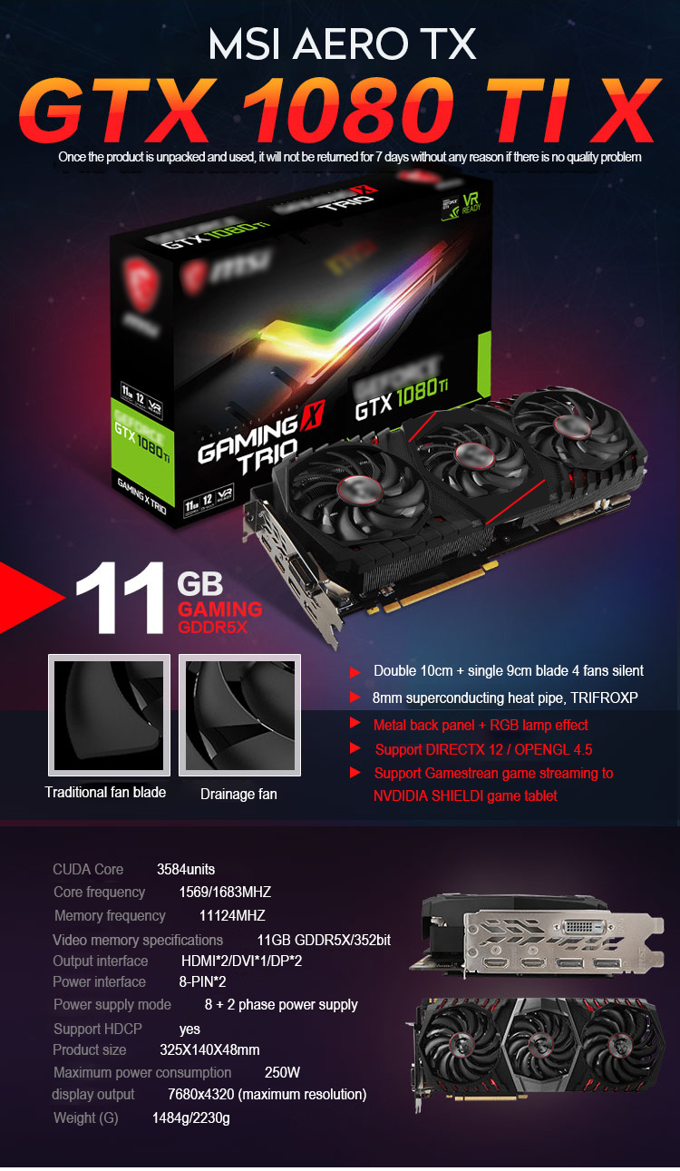 Desktop Gaming NAVIDIA Graphic Card GTX 1080 TI GAMING X TRIO 11GB GDDR5 352bit