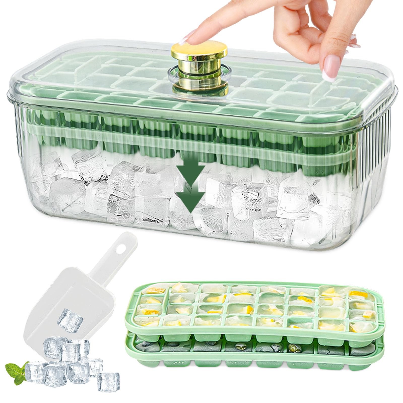 Freezer Food Grade Lce Cube Tray With Lid And Bin BPA Free Silicone Ice Cube Trays Molds