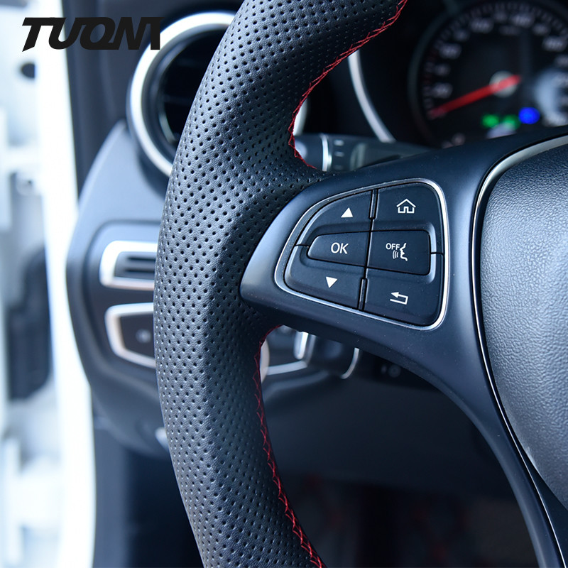 Leather Mercedes Benz Carbon Fiber Steering Wheel Flat Bottom Car Accessories