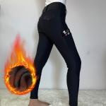 Black Warm Horse Riding Pants Women Equestrian Clothing 320gsm