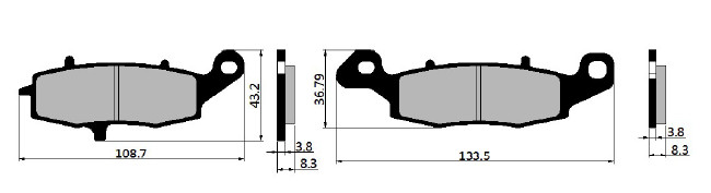 Red ATV / UTV Semi Metallic Brake Pads 108.7 * 43.2 * 8.3 Mm Size ISO Listed