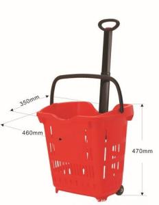 Quality Plastic Grocery Wheel Shopping Basket / Custom Color Rolling Laundry Basket 40 Litres wholesale
