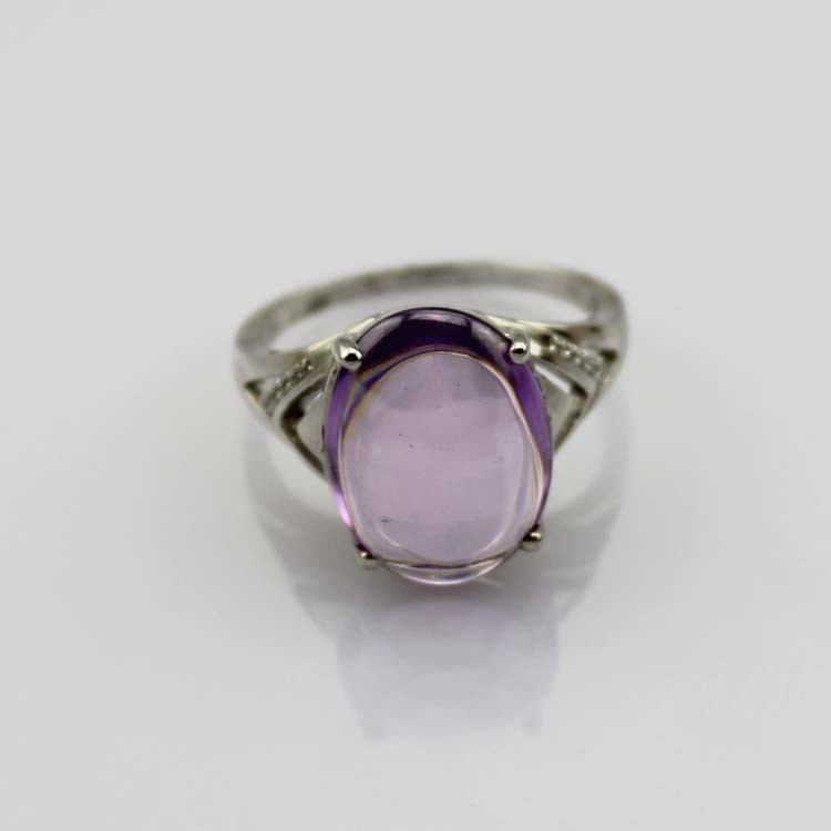 Gemstone Jewelry 925 Silver with 10mmx14mm Oval Dome Purple Cubic Zircon Ring (R231)