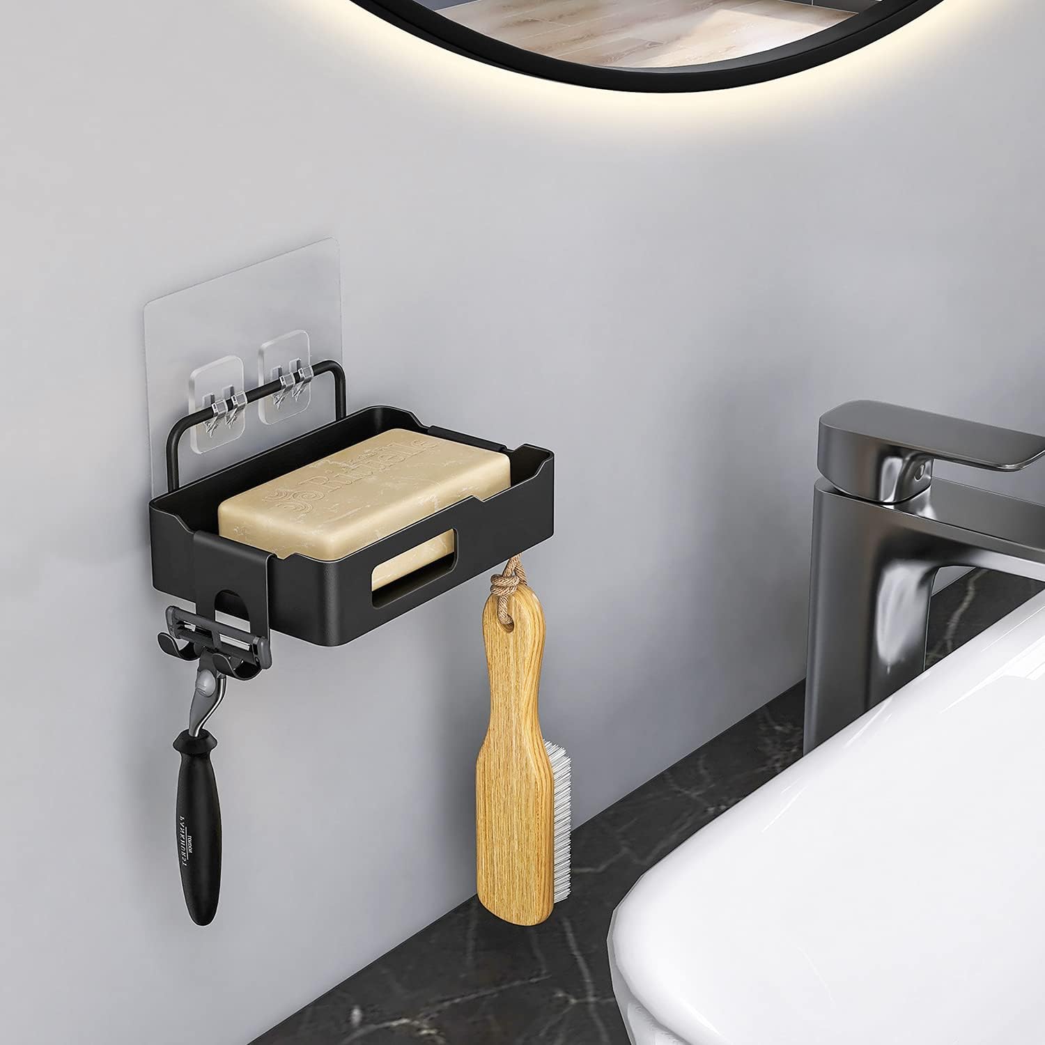 Wall Mounted Soap Holder Heavy Duty Non-Drilled Soap Bar Holder for Bathroom Kitchen