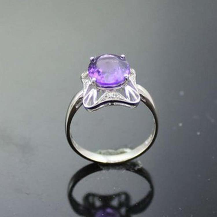 925 Sterling Silver Oval Purple Cubic Zircon Ring (F08)