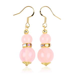 Quality Healing Energy Pink Rose Quartz Crystal Short Dangle Round Shape Bead Hook Earring For Daily Wear wholesale