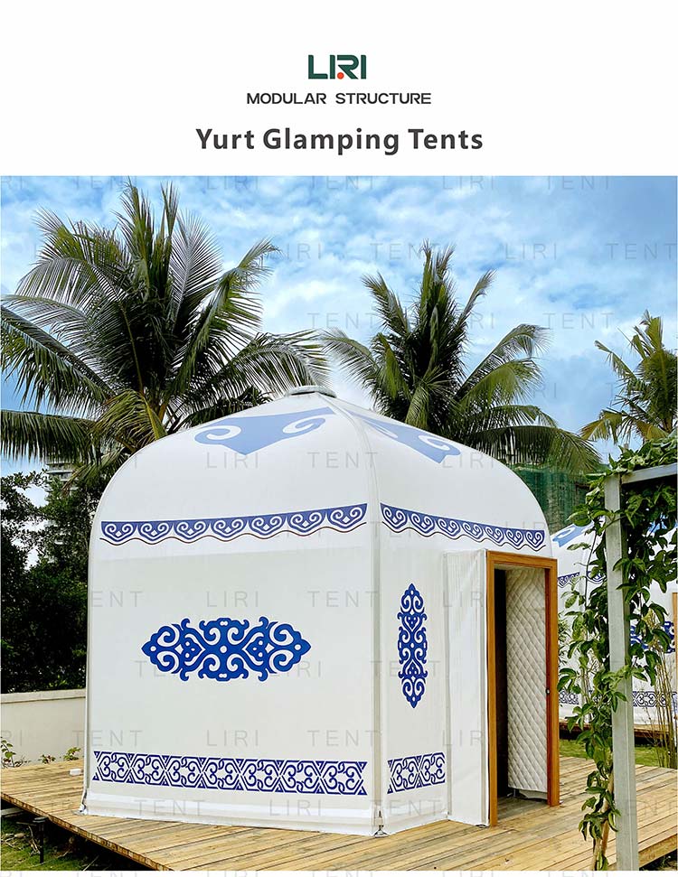 Luxury Portable Mongolian Yurt Ger Home Glamping Tents 6M Clear Span