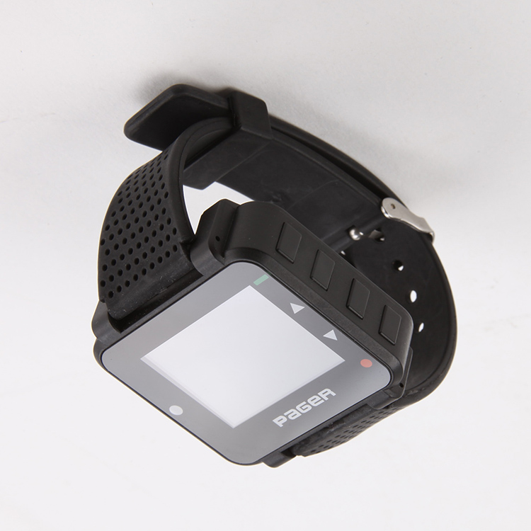 Wireless calling system for shopping center with service call bell button and wrist watch pager
