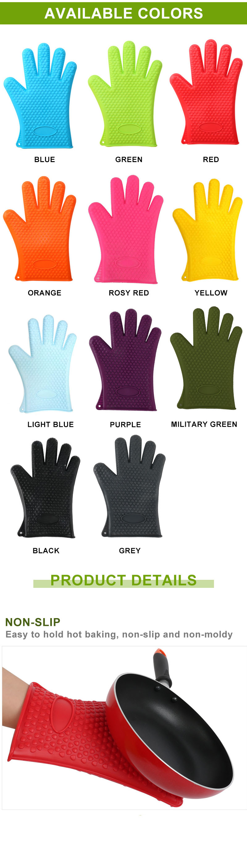 Heat Resistant Oven BBQ Grilling Cooking Kitchen Silicone Gloves