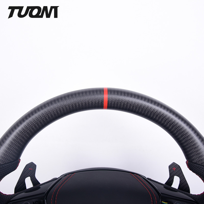 Audi Carbon Fiber Flat Bottom Steering Wheel With Black Perforated Leather