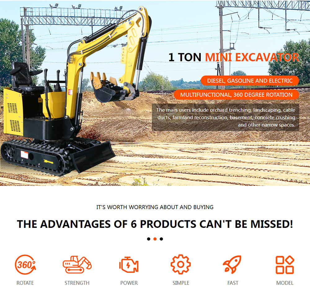 Small Excavation Equipment 1000kg Mini Hydraulic Excavator Earth Moving Machinery