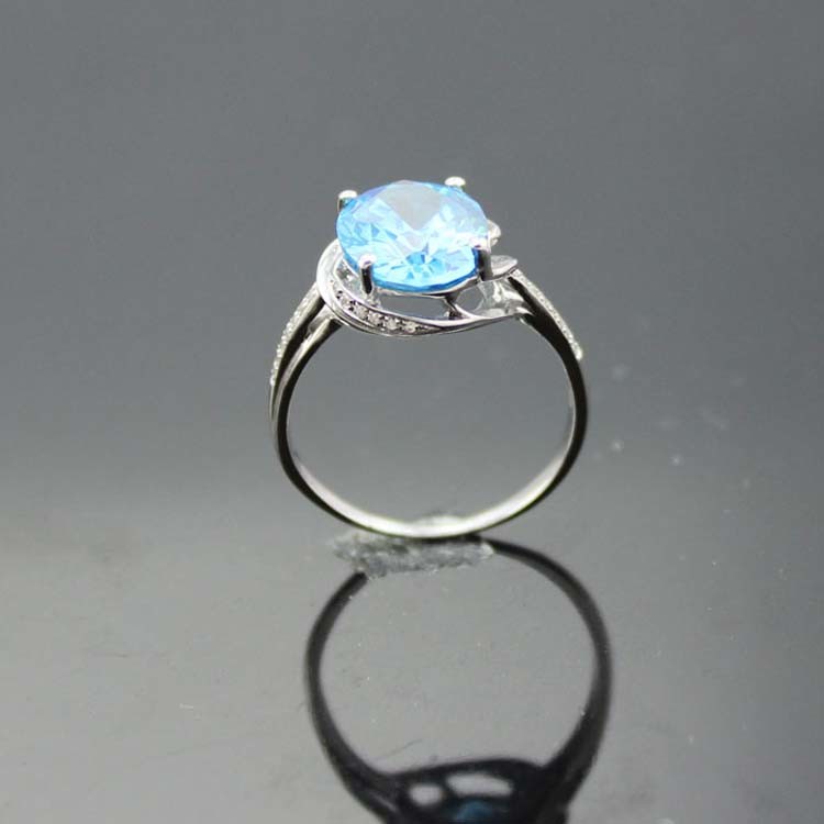 925 Silver 9mmX11mm Oval Blue Topaz Cubic Zircon Ring(E52)