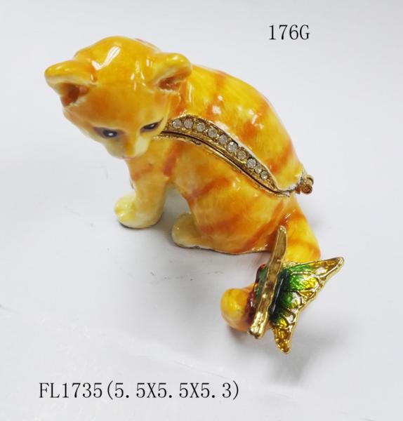 Cat shape trinket box with rhinestone for new jewelry boxes cat enamel cat
