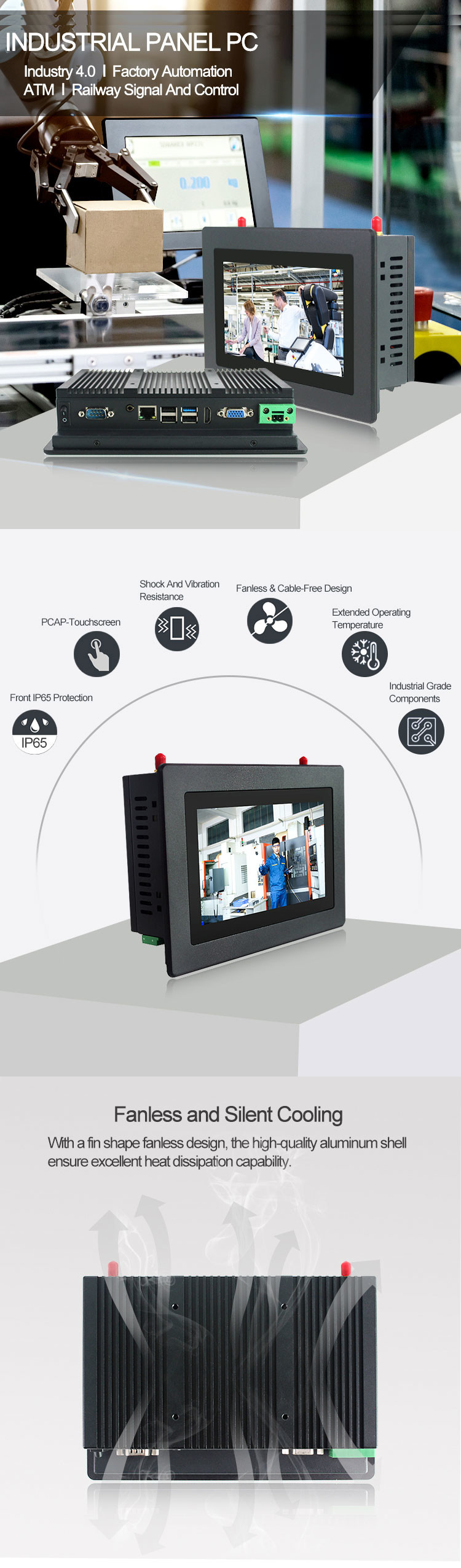 RJ45 Capacitive Touchscreen Industrial Fanless Mini PC Panel Mount