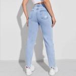 Cotton Fashion Casual Pants Ripped High Street Wear Solid Jeans
