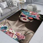 3D Portrait Living Room Area Rug Crystal Velvet Indian Style Carpet