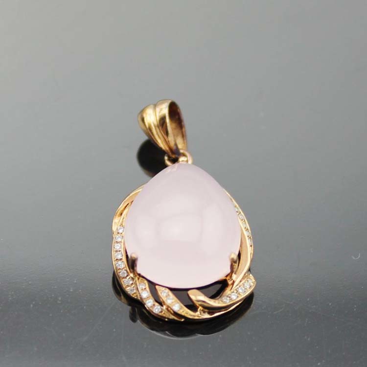 18K Rose Gold Plated 925 Silver Pear Rose Quartz Cubic Zirconia Pendant (PSJ0167)