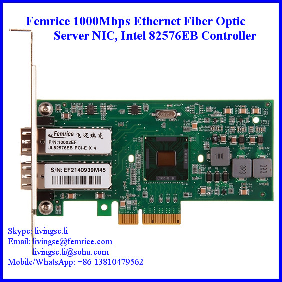 1000Mbps Ethernet Dual Port Server Network Card, SFP*2 Slot, PCI Express x4, LC Fiber Femrice 10002EF