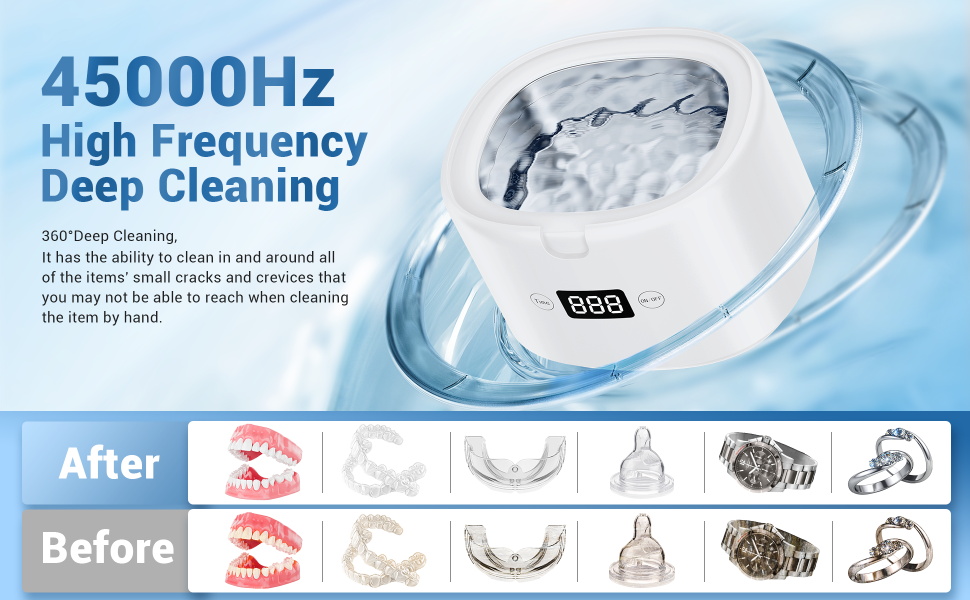 Ultrasonic Cleaner with UV LED Light for Dentures,Jewelry ,Retainer,Dental Mouth Guard,Toothbrush Head