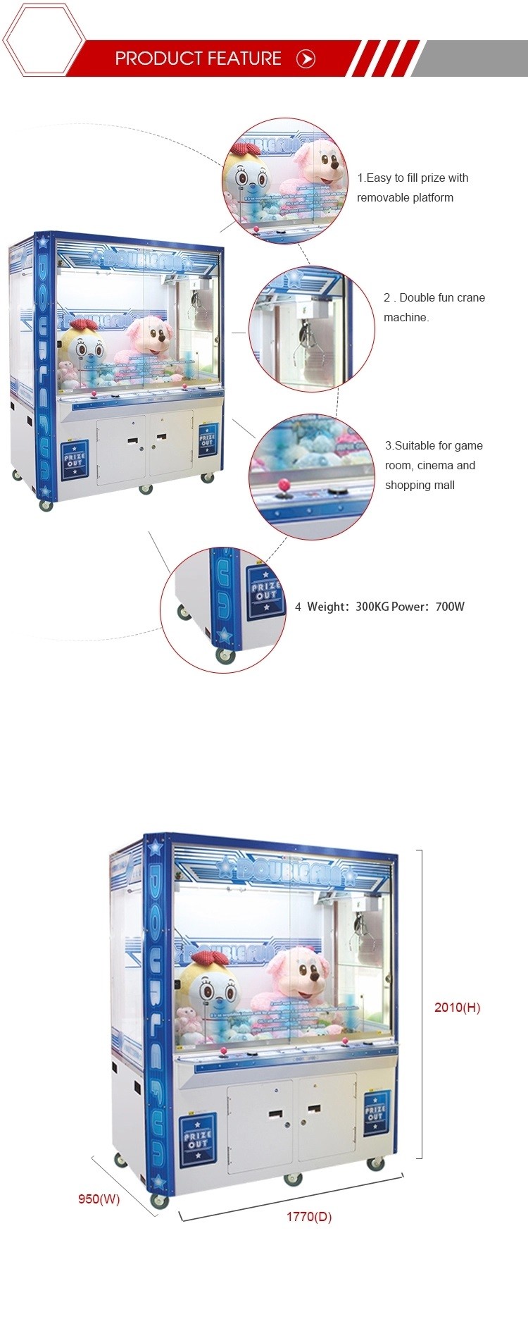 Coin Operated Crane Game Gift Vending Machine For Entertainment Place