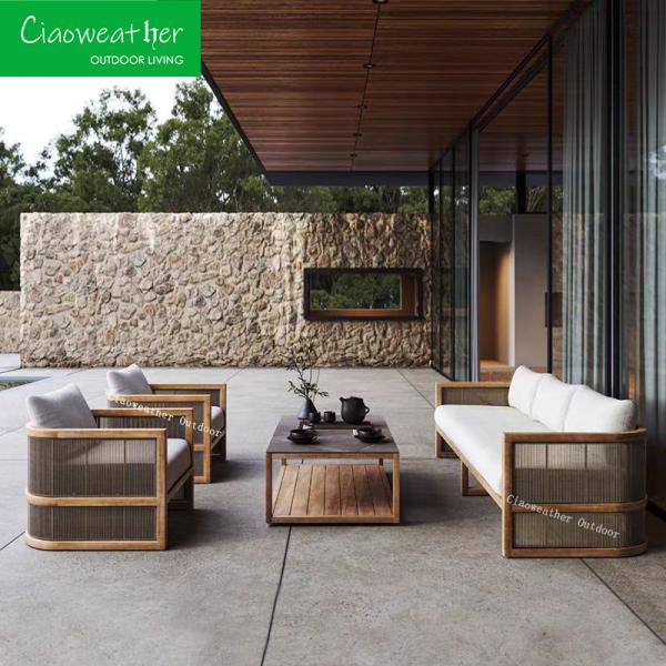 Modern Outdoor Sectional Teak Wood Sofa Set Customized Color for Garden Patio